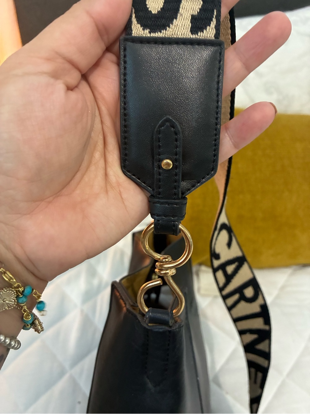 Stella McCartney Black Faux-Leather Crossbody with Logo Jacquard Strap - Picture 6 of 7